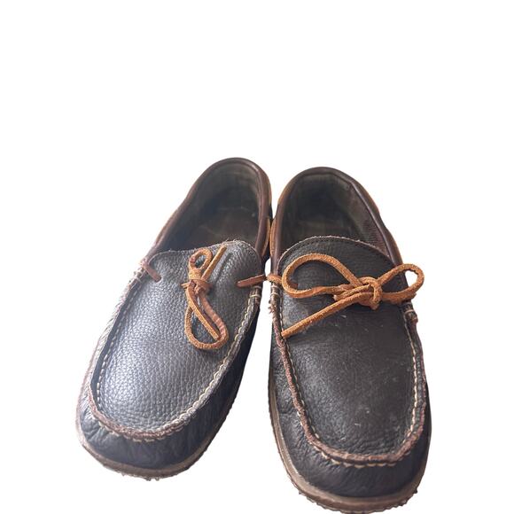LL Bean Men's Brown Leather Slip On Flannel Lined Handsewn Slippers Size 9M B - Picture 2 of 6